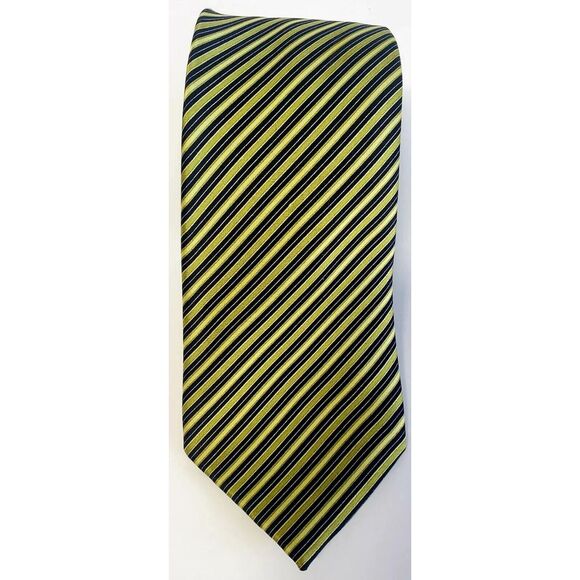 Countess Mara Tie Gold/ Green / Navy Diagonal Stripe 100% Silk w/ Crown Logo - Picture 3 of 15